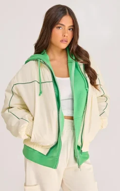 Cream Contrast Piping Puffed Soft Touch Track Jacket