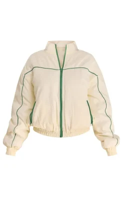 Cream Contrast Piping Puffed Soft Touch Track Jacket