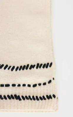 Cream Contrast Stitch Knit Scarf