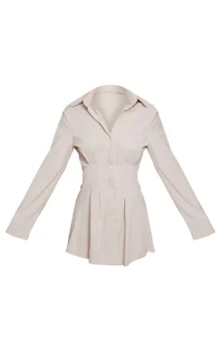 Cream Cord Flared Sleeve Button Shift Dress