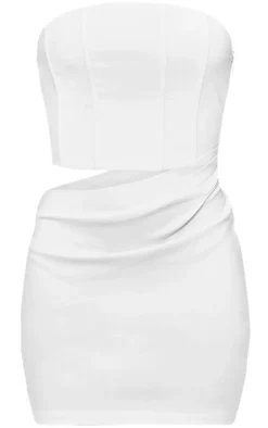 Cream Corset Boned Bandeau Cut Out Bodycon Dress