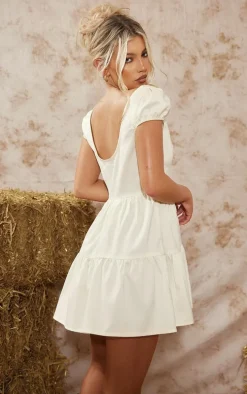 Cream Corset Detail Tie Shift Dress