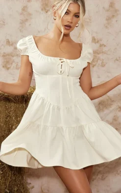 Cream Corset Detail Tie Shift Dress