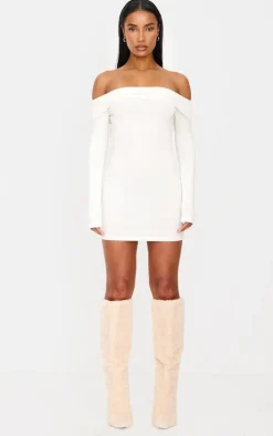 Cream Cotton Bardot Fold Over Mini Dress