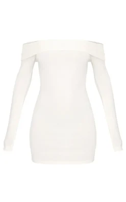 Cream Cotton Bardot Fold Over Mini Dress