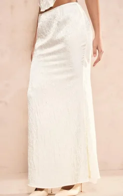 Cream Crinkle Satin Fishtail Low Rise Maxi Skirt