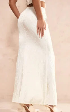 Cream Crinkle Satin Fishtail Low Rise Maxi Skirt