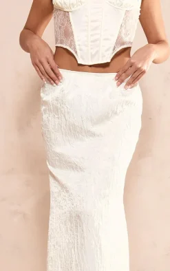 Cream Crinkle Satin Fishtail Low Rise Maxi Skirt
