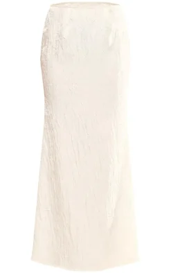 Cream Crinkle Satin Fishtail Low Rise Maxi Skirt