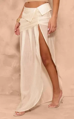 Cream Crinkle Woven Fold Over Waist Maxi Skirt
