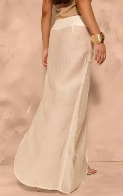Cream Crinkle Woven Fold Over Waist Maxi Skirt