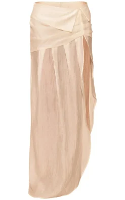 Cream Crinkle Woven Fold Over Waist Maxi Skirt
