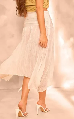 Cream Crinkle Woven Handkerchief Hem Midi Skirt