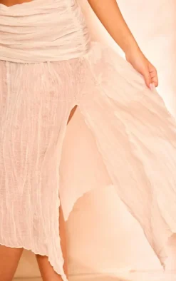 Cream Crinkle Woven Handkerchief Hem Midi Skirt