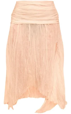 Cream Crinkle Woven Handkerchief Hem Midi Skirt