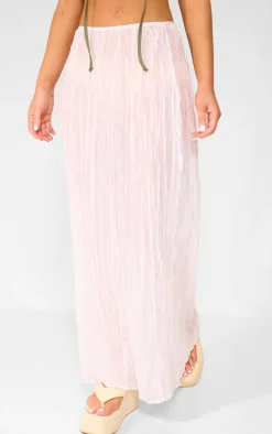 Cream Crinkled Sheer Woven Maxi Skirt