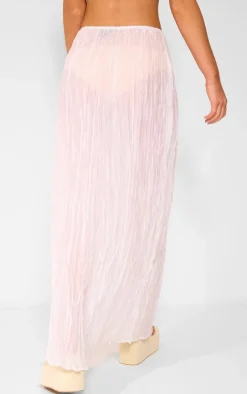 Cream Crinkled Sheer Woven Maxi Skirt