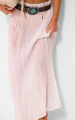 Cream Crinkled Sheer Woven Maxi Skirt
