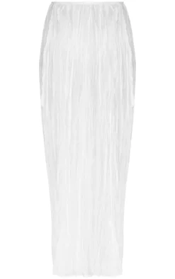 Cream Crinkled Sheer Woven Maxi Skirt