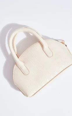 Cream Croc Textured Curved Cross Body Bag
