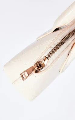 Cream Croc Textured Curved Cross Body Bag