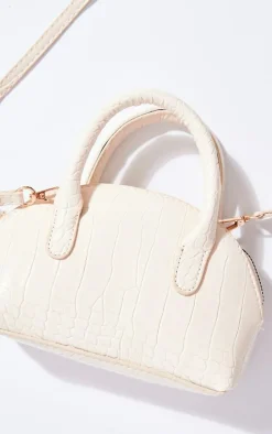 Cream Croc Textured Curved Cross Body Bag