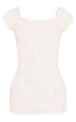 Cream Crochet Knit Square Neck Mini Dress