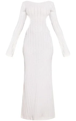 Cream Crochet Low Back Maxi Dress