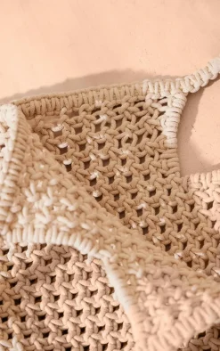 Cream Crochet Shoulder Tassel Beach Bag