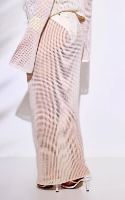Cream Crochet Stone Trim Maxi Low Rise Beach Skirt