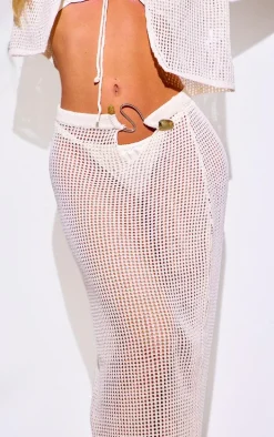 Cream Crochet Stone Trim Maxi Low Rise Beach Skirt