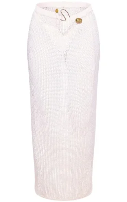 Cream Crochet Stone Trim Maxi Low Rise Beach Skirt