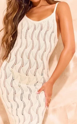 Cream Crochet Textured Open Knit Cami Midi Dress