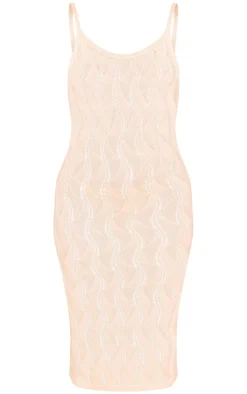Cream Crochet Textured Open Knit Cami Midi Dress