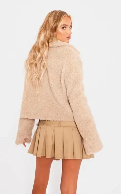 Cream Cropped Teddy Coat