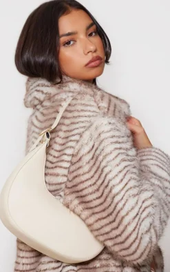 Cream Curved PU Shoulder Bag