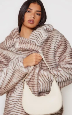 Cream Curved PU Shoulder Bag