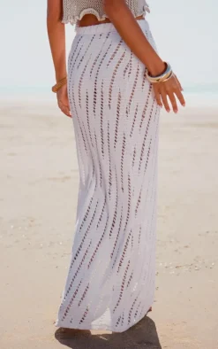 Cream Distressed Knit Maxi Skirt