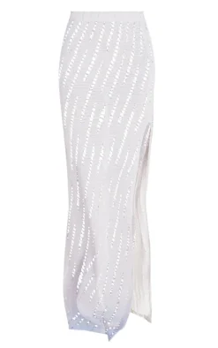 Cream Distressed Knit Maxi Skirt