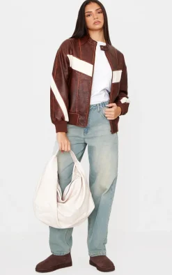 Cream Distressed PU Super Slouchy Tote Bag