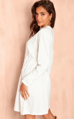 Cream Distressed Seam Detail Slouchy Sweater Dress