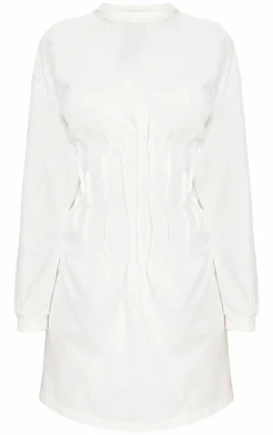 Cream Distressed Seam Detail Slouchy Sweater Dress