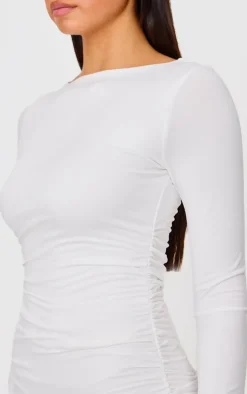 Cream Double Contour Ruched Detail Bodycon Dress