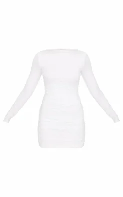 Cream Double Contour Ruched Detail Bodycon Dress