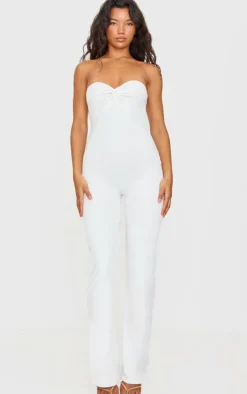 Cream Double Layer Contour Jersey Twist Bandeau Jumpsuit