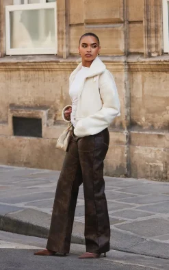 Cream Dropped Shoulder Cropped Fur Contrast Jacket