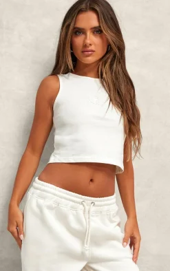 Cream Embossed Sleeveless Cotton Top