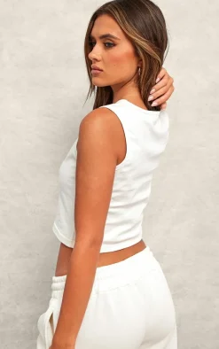 Cream Embossed Sleeveless Cotton Top