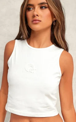 Cream Embossed Sleeveless Cotton Top
