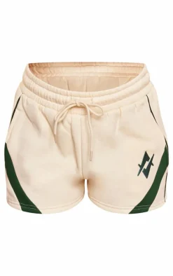 Cream Embroidered Graphic Contrast Runner Shorts